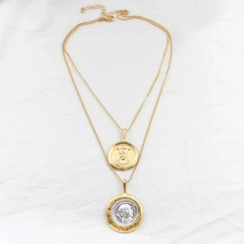 PENDANT VINTAGE DOUBLE CHAIN LAYERED NECKLACE, NICE NECKLACE, CUTE NECKLACE - Picture 3 of 6